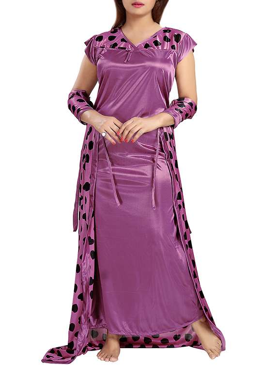 purple satin nightwear set - 13390874 -  Standard Image - 4
