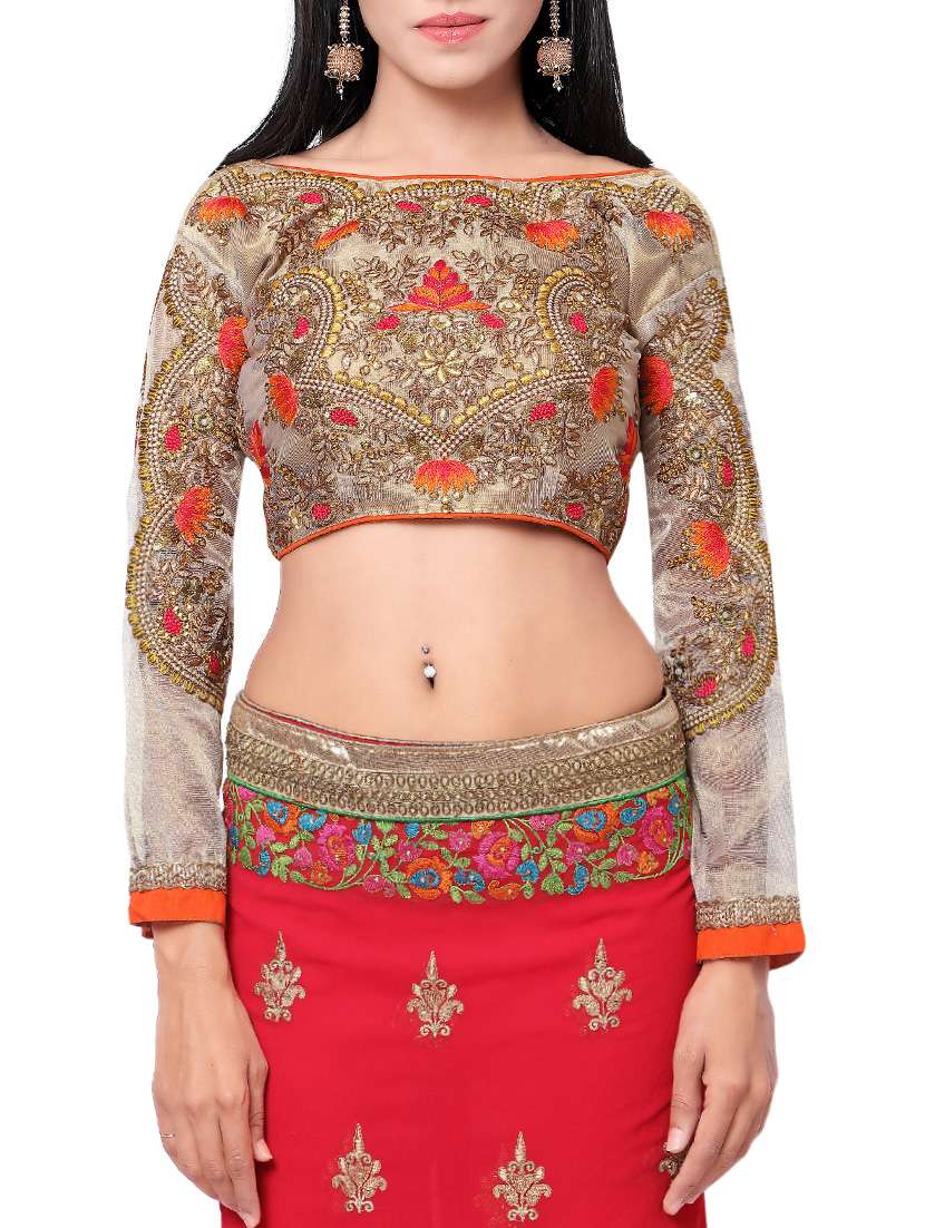 beige art silk embroidered blouse