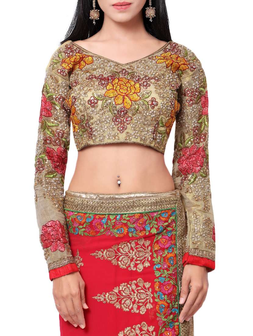 beige art silk embroidered stitched blouse