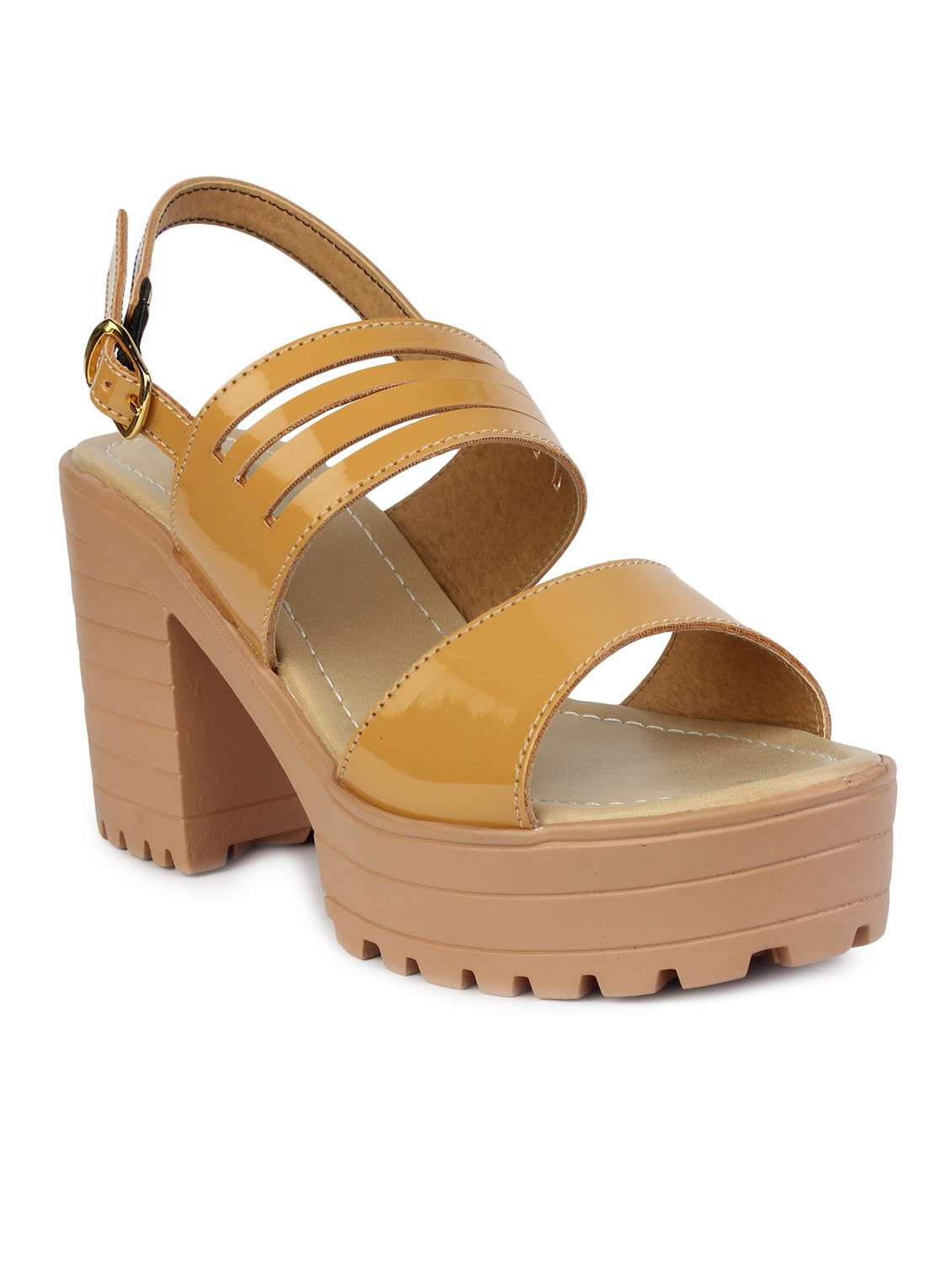 tan patent leather back strap sandals