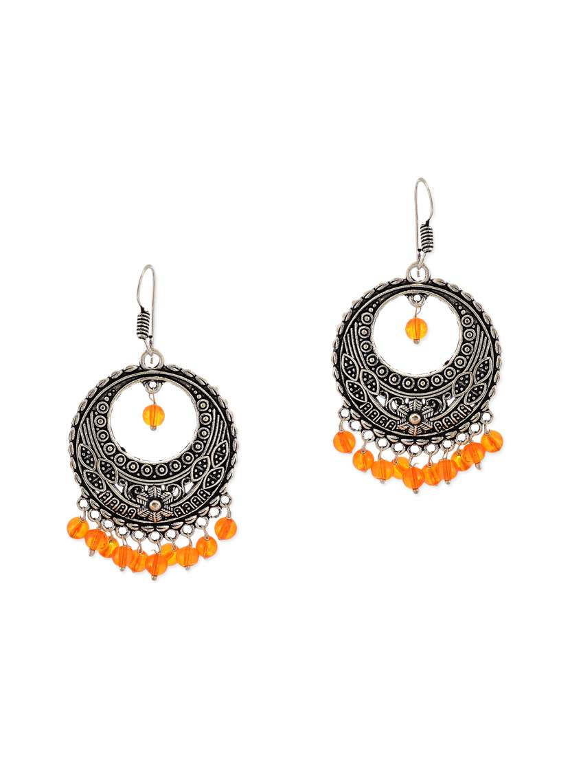 orange metal chandballi earrings
