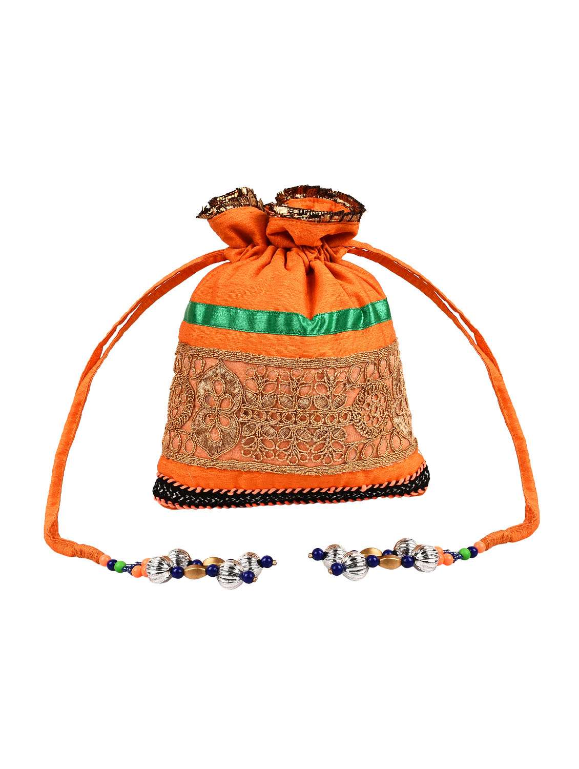 orange cotton polyester blend ethnic potli