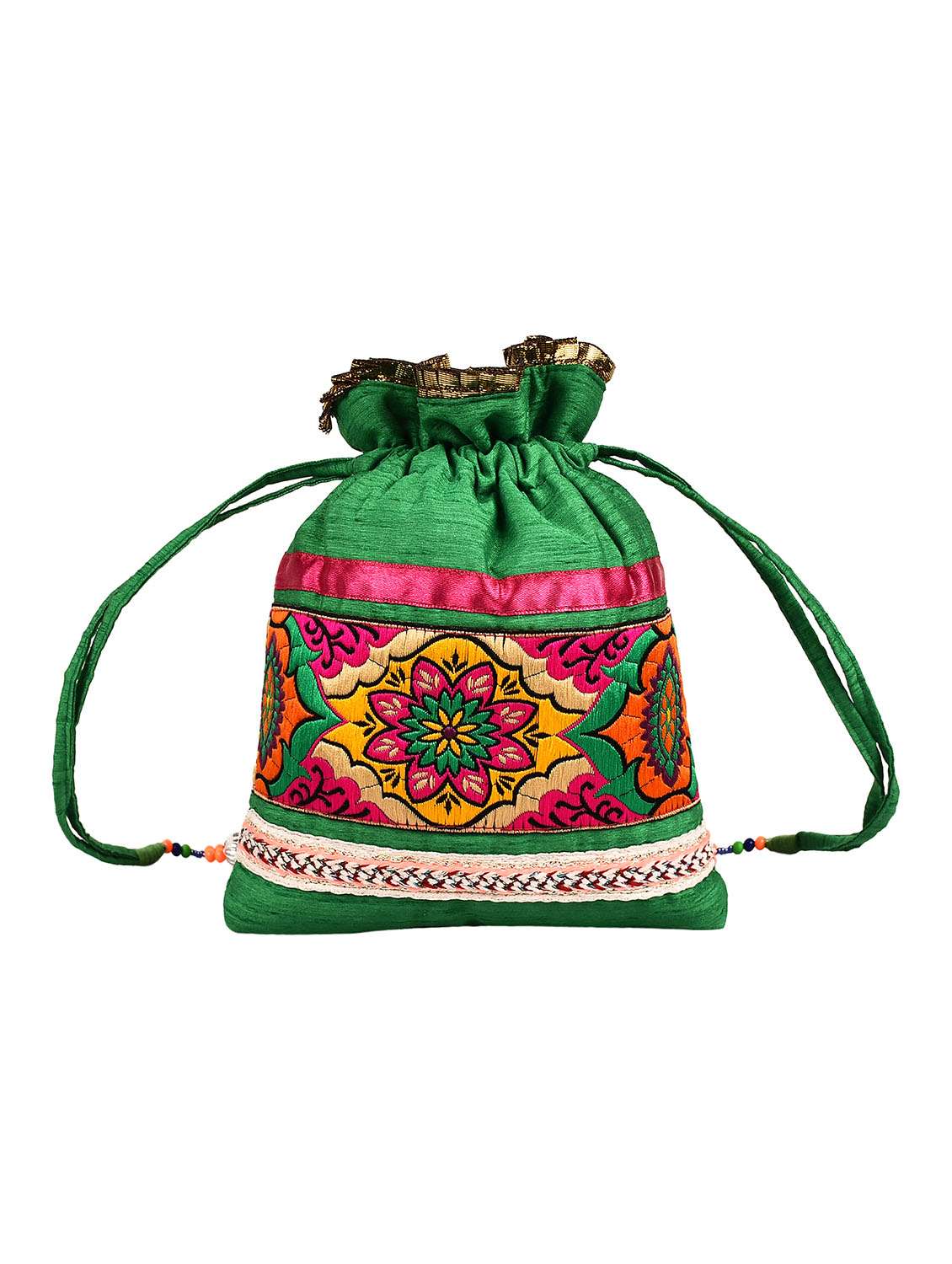 green cotton polyester blend ethnic potli - 13395311 -  Standard Image - 1