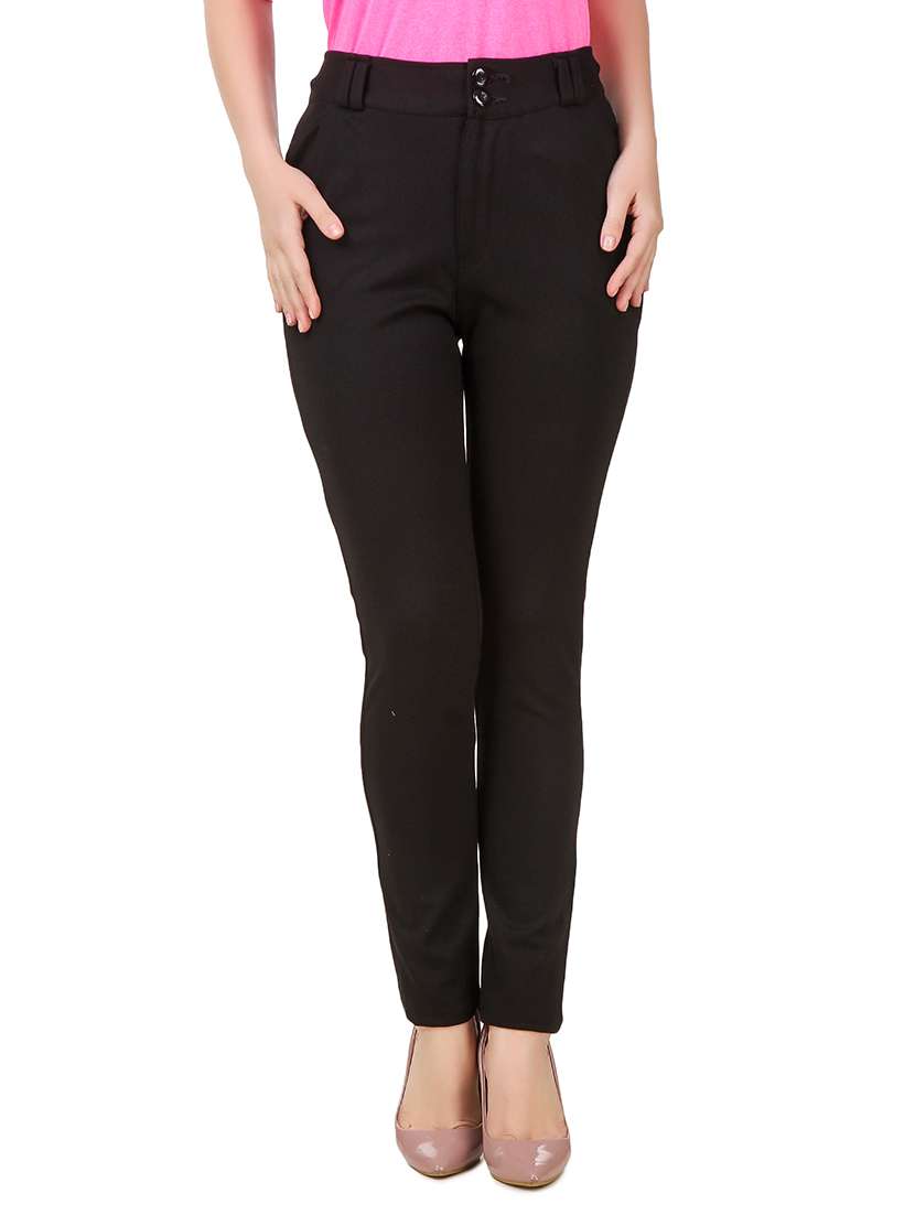 black cotton flat front trouser