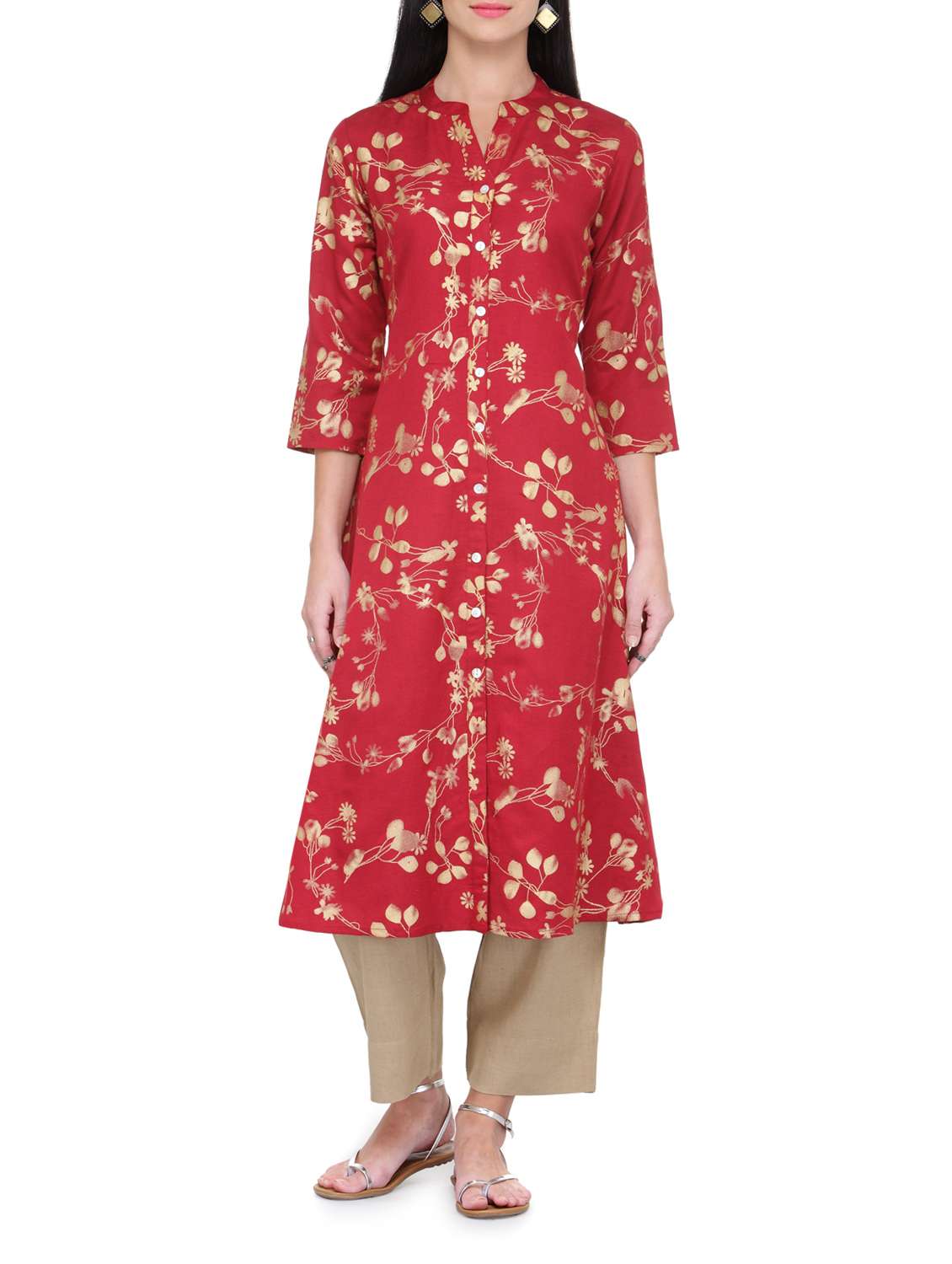 maroon printed rayon kurta
