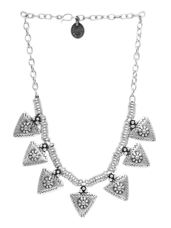 oxidised silver plated triangle motif necklace