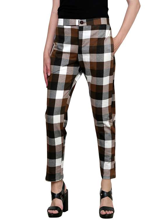 brown fleece flat front trousers