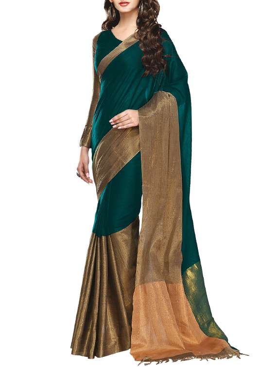 green cotton blend handloom saree with blouse