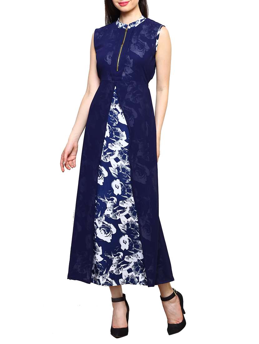blue poly georgette maxi dress