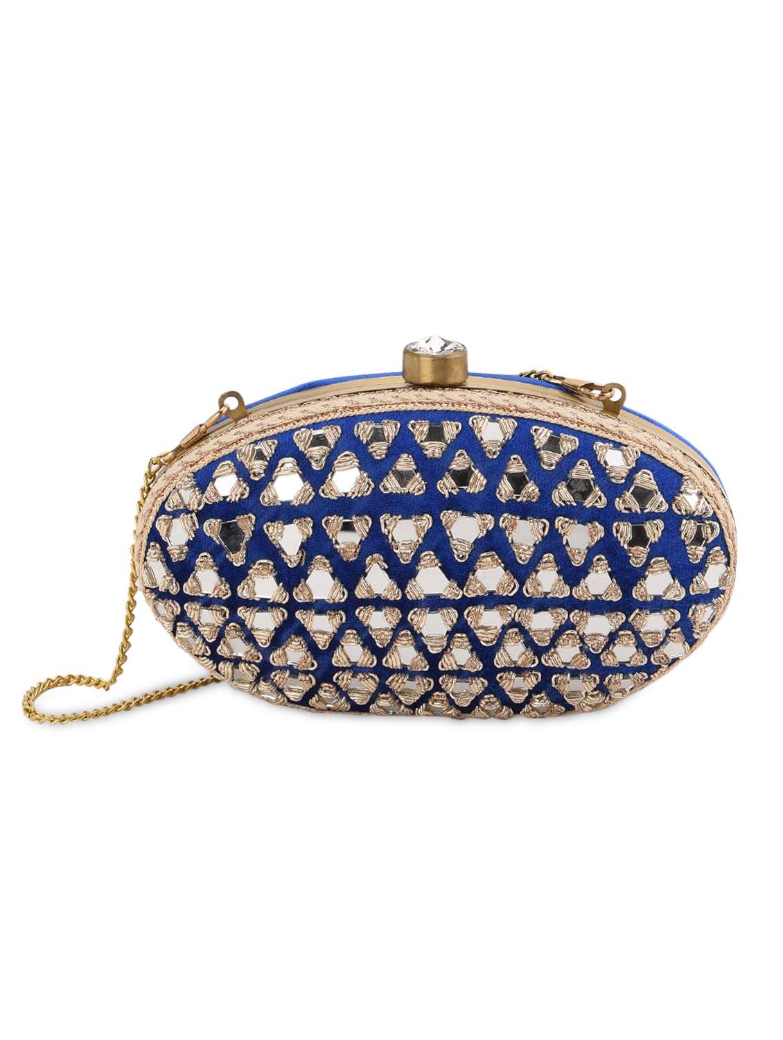 blue embellished box clutch