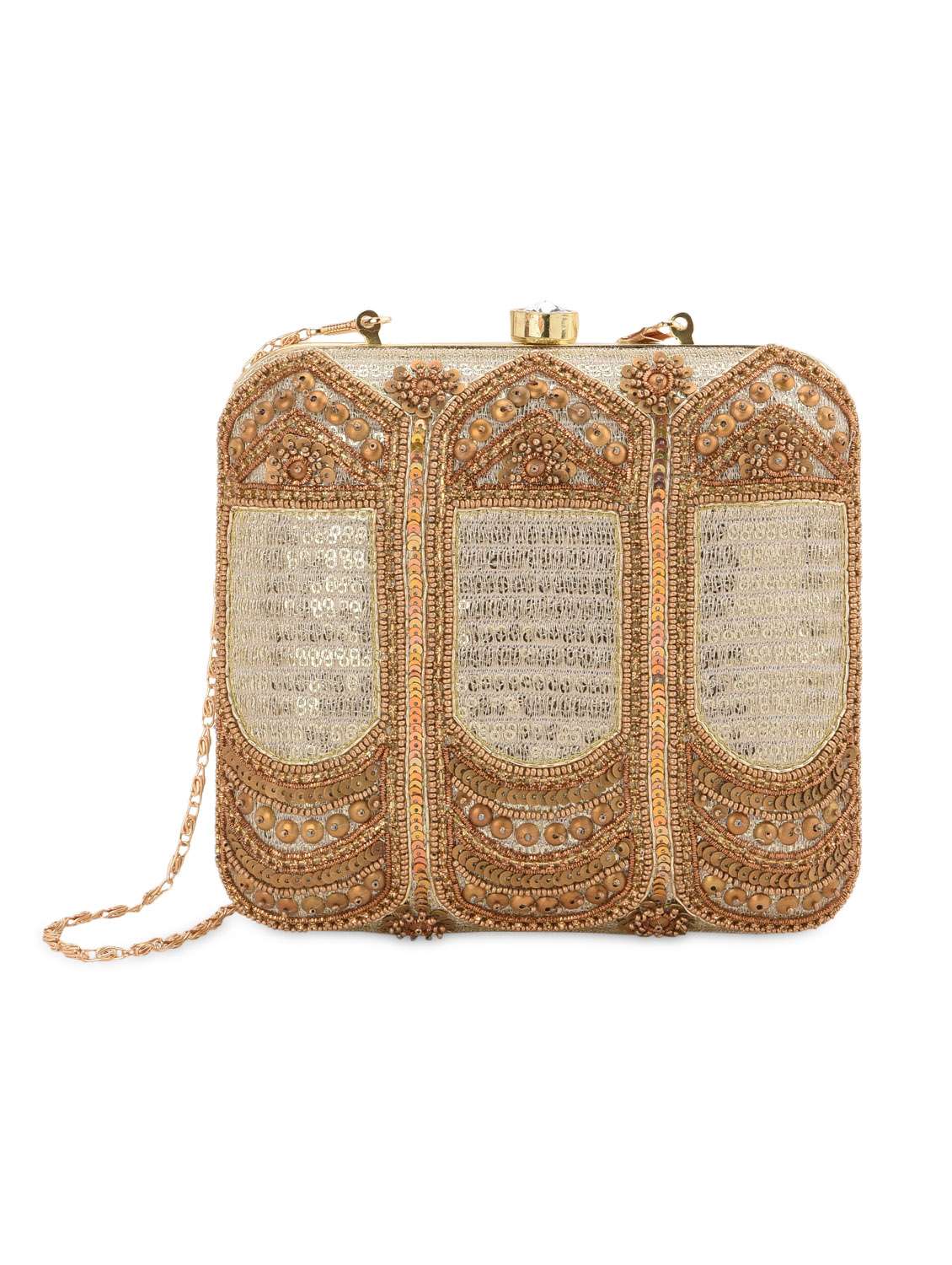 gold embellished box clutch