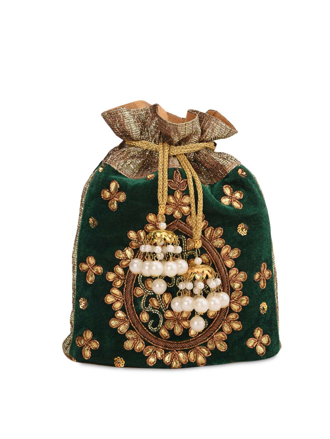 green velvet potli bag