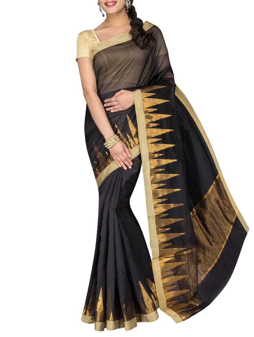 black silk blend bordered saree with blouse