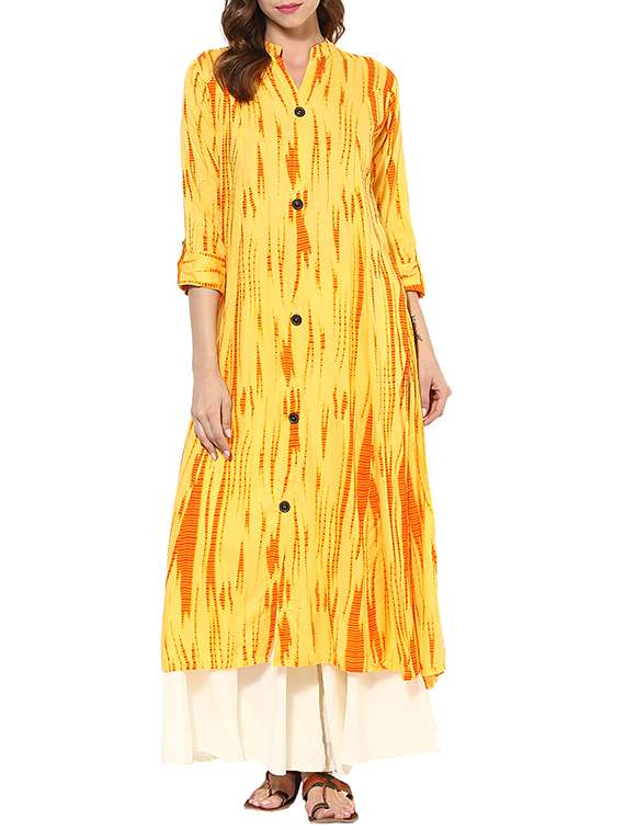 yellow rayon printed long kurta