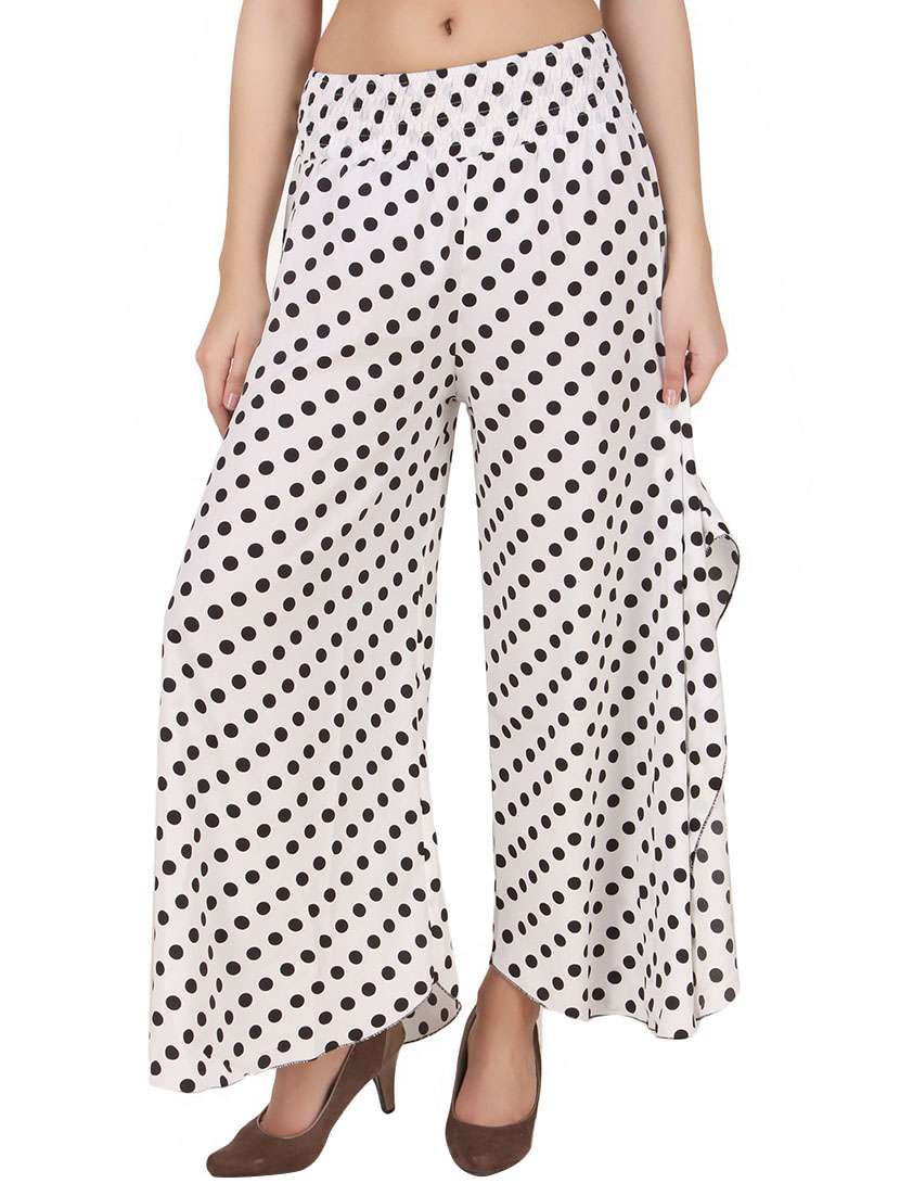 white polka dots printed georgette palazzo