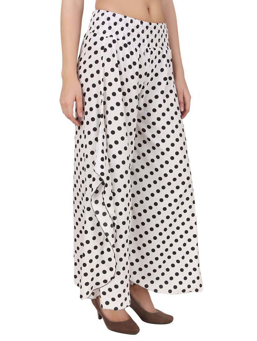 white polka dots printed georgette palazzo - 13430786 -  Standard Image - 1