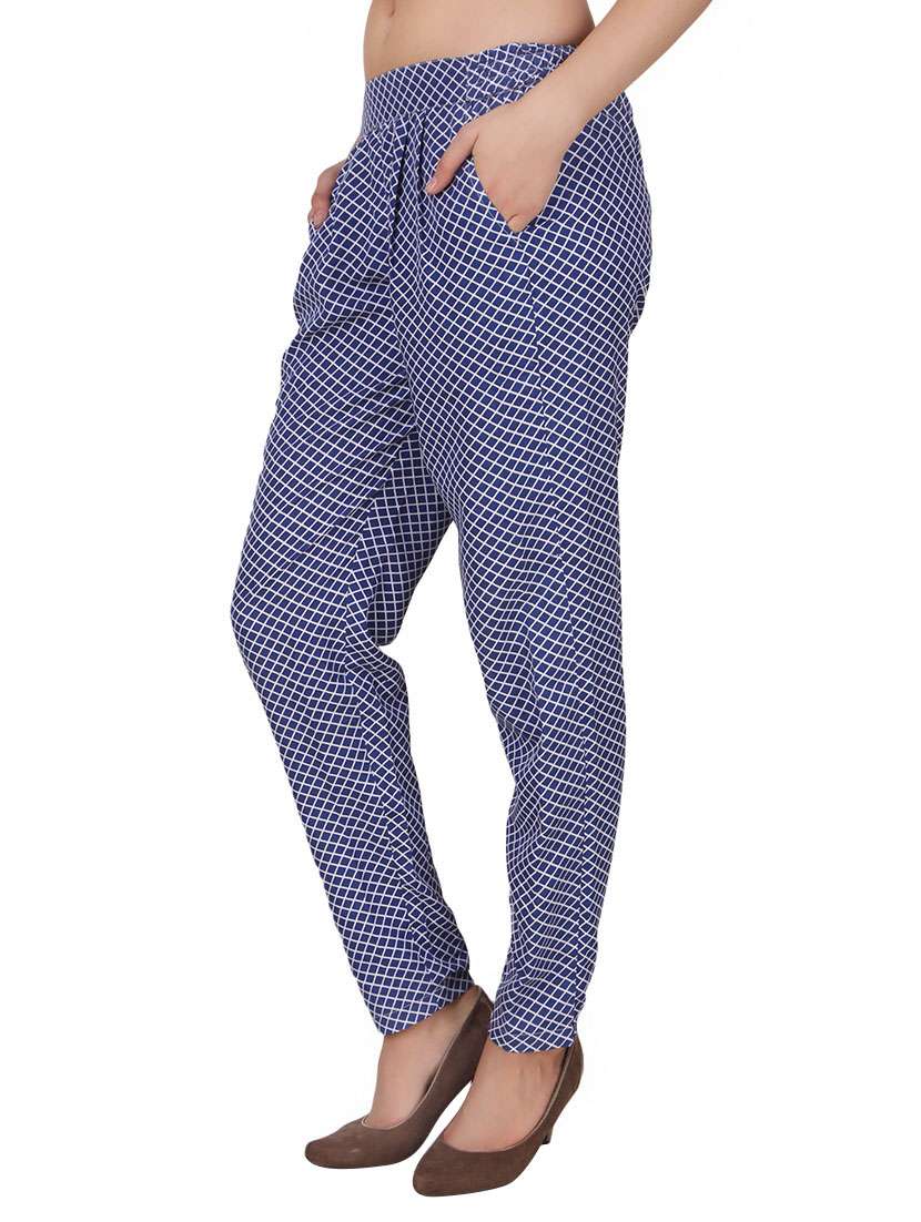 blue checkered georgette pleated trouser - 13430905 -  Standard Image - 1