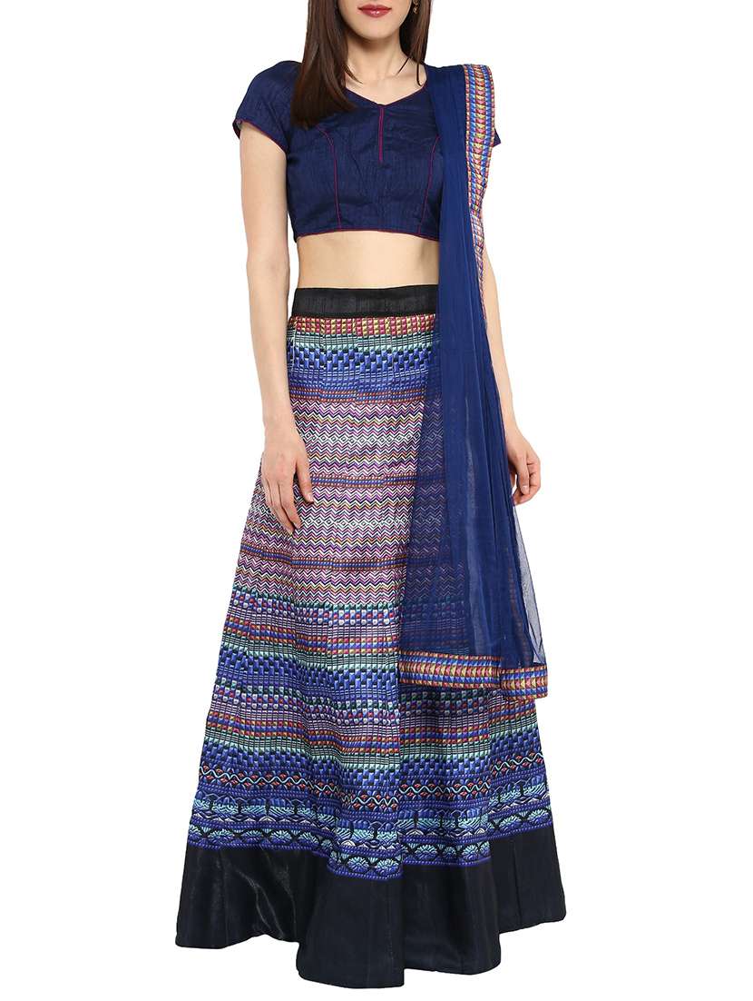 multi colored printed flared lehenga