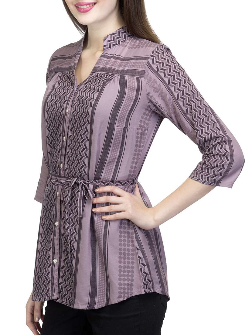 purple printed viscose regular tunic - 13431183 - Standard Image - 1