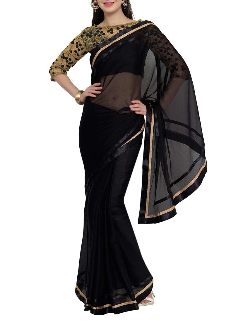 black bordered chiffon  saree with blouse