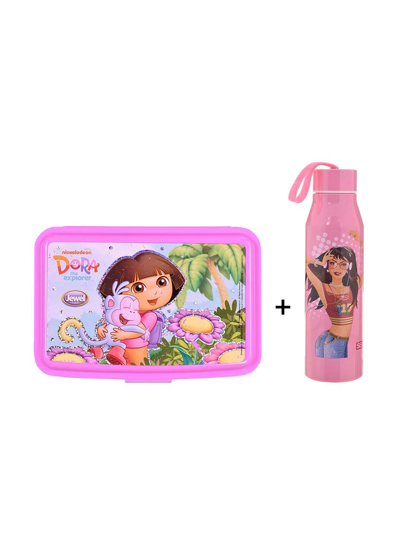 printed combo water bottle and  lunch box with   1 bowl & 1 spoon