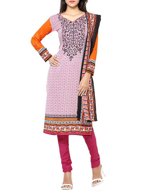 pink printed dress material