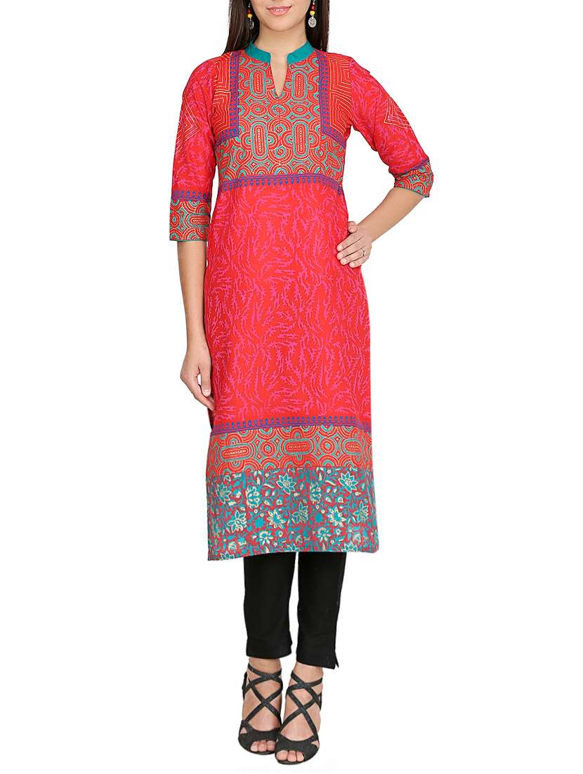 red cotton straight kurta