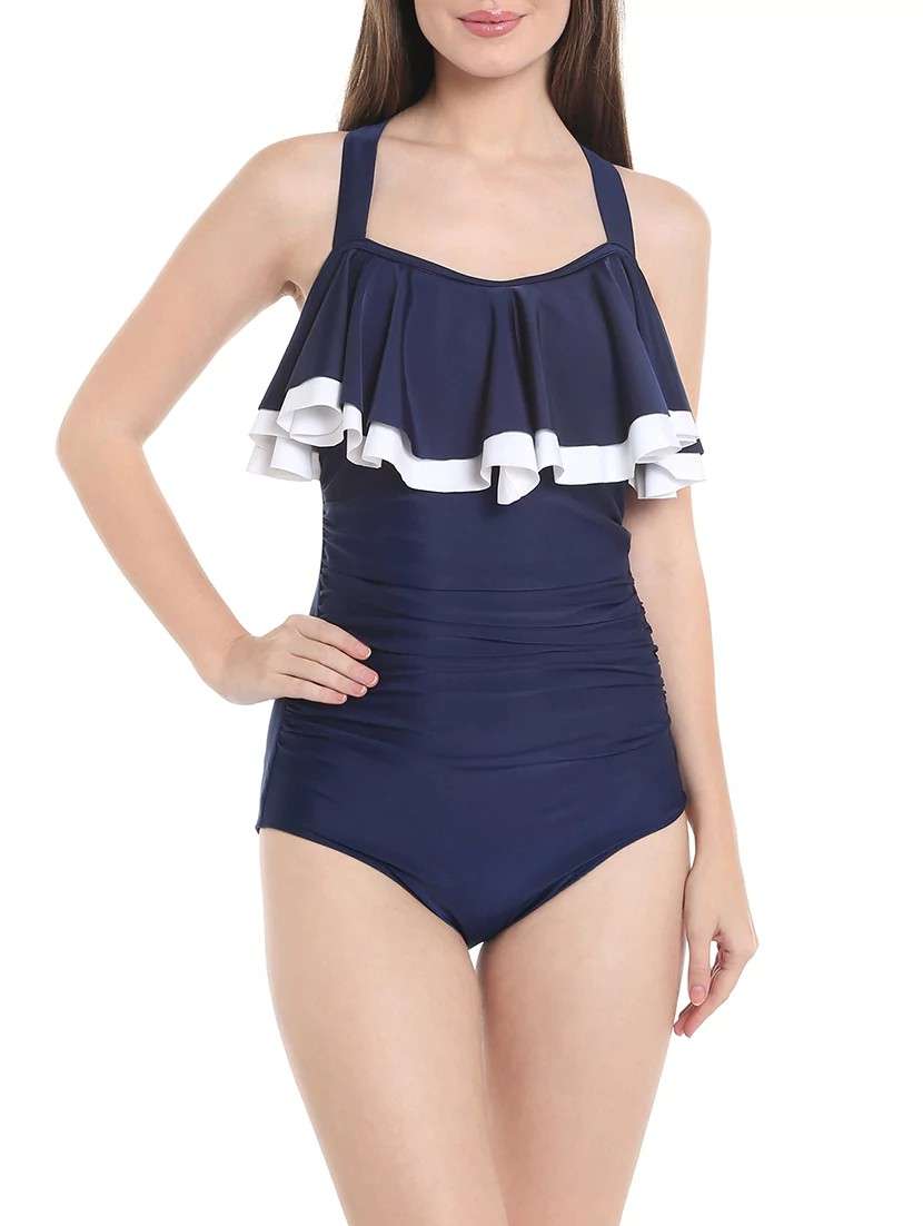 dark blue ruffled monokini