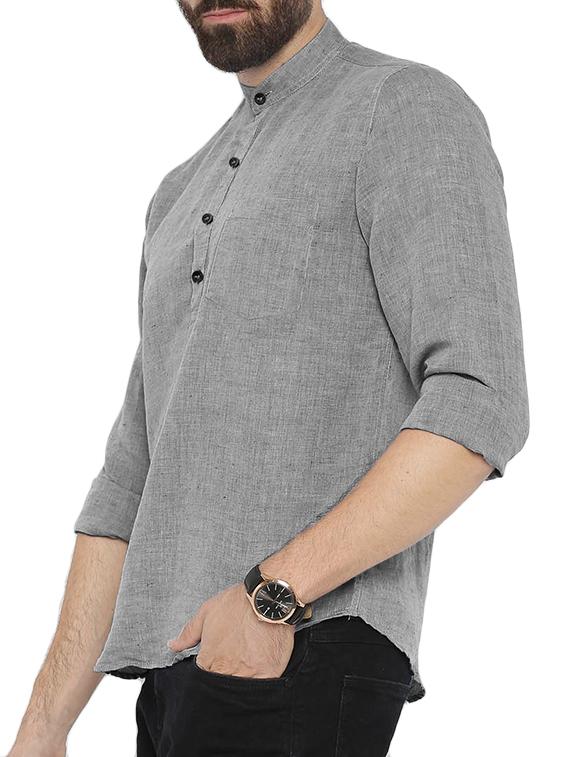 solid grey cotton kurta - 13447532 -  Standard Image - 1