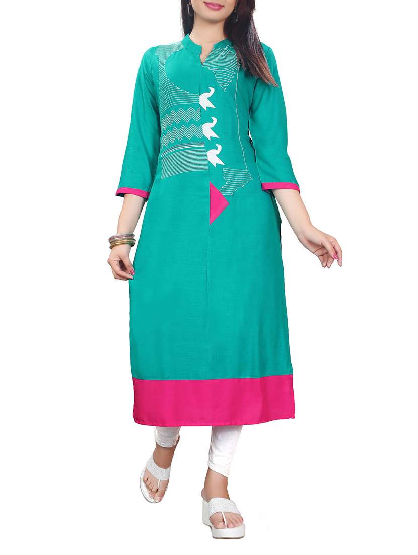 green viscose straight kurta