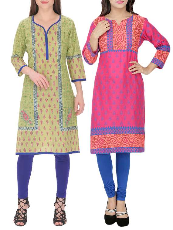set of 2 multi cotton printed kurta