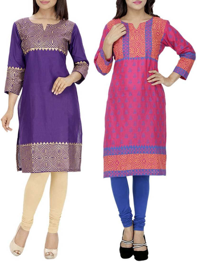 set of 2 multi cotton printed kurta