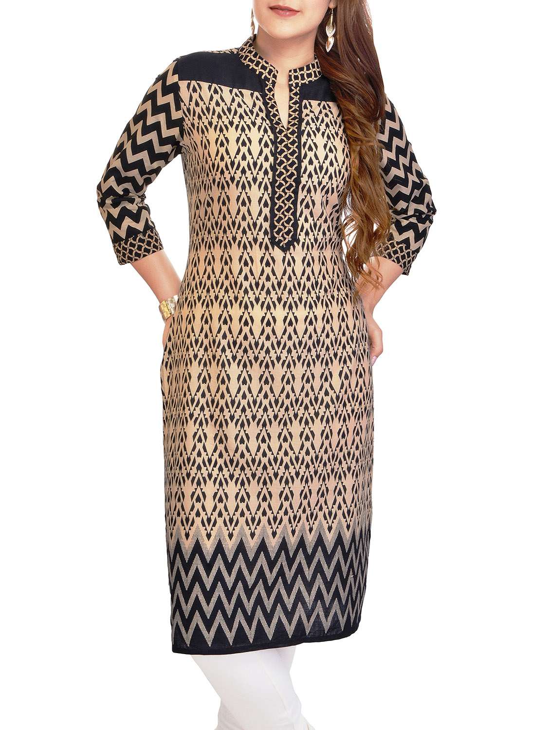 beige cotton straight kurta