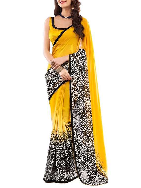 yellow georgette printed saree with blouse