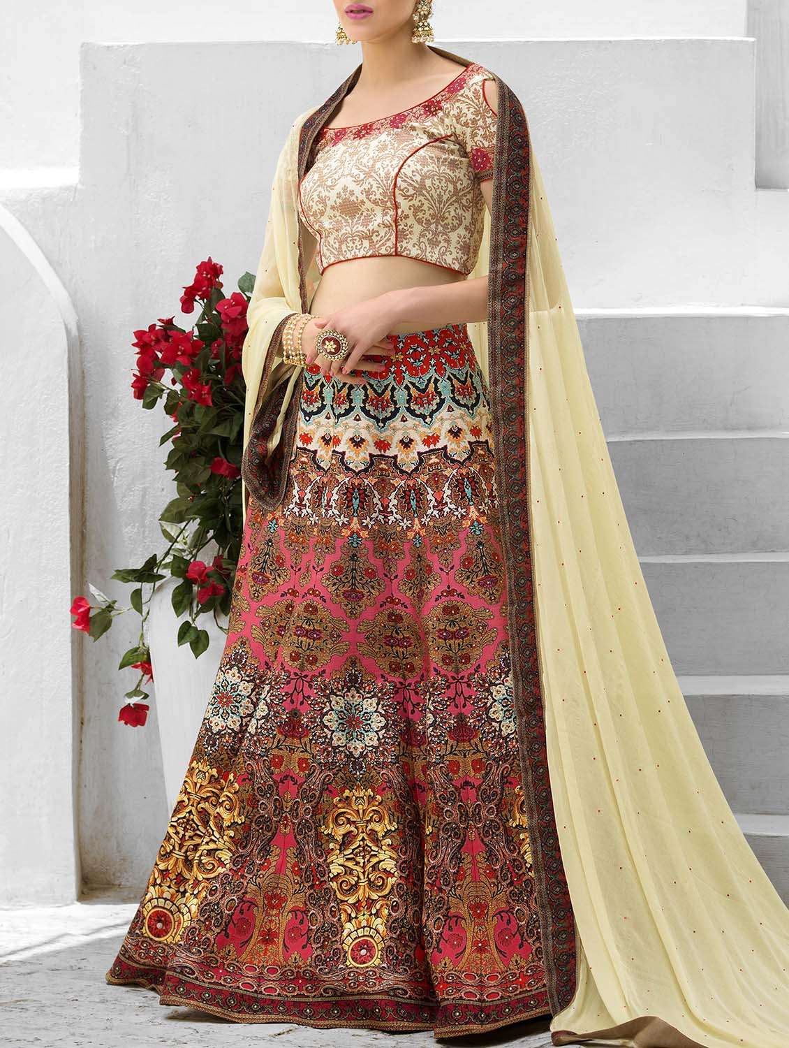multi silk printed lehenga