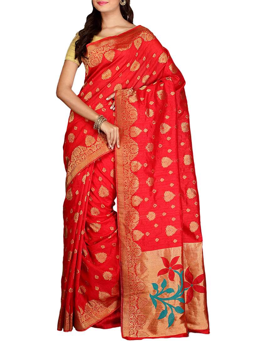 red silk saree with blouse