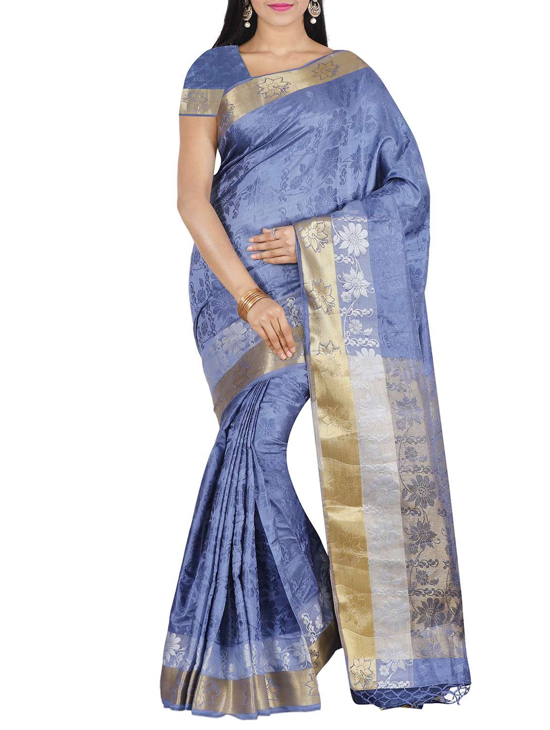 grey art tussar silk saree with blouse
