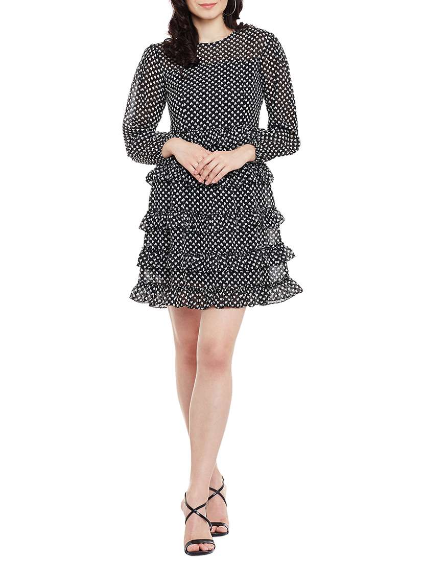 black printed ruffle dress