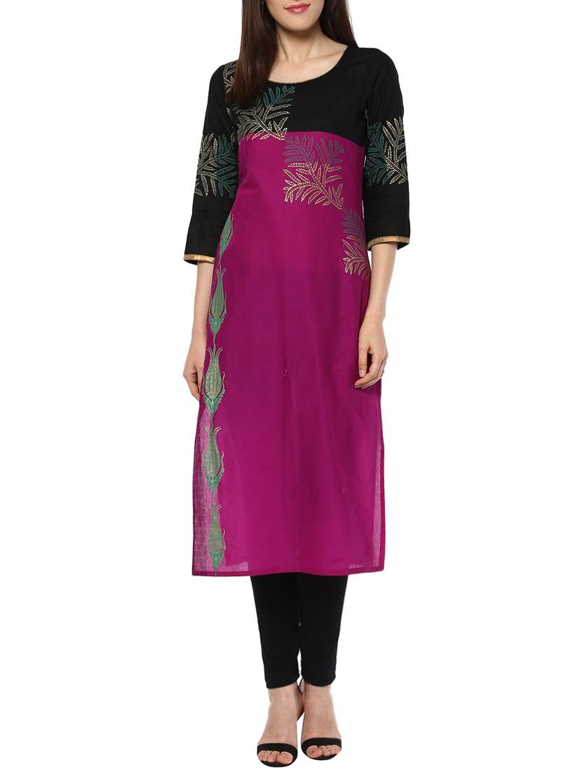 purple cotton  printed straight kurta