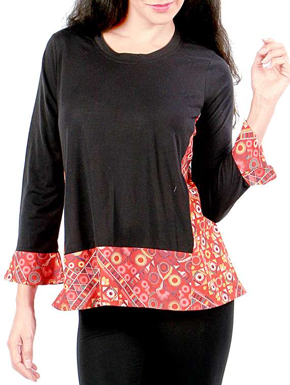 black printed jersey top
