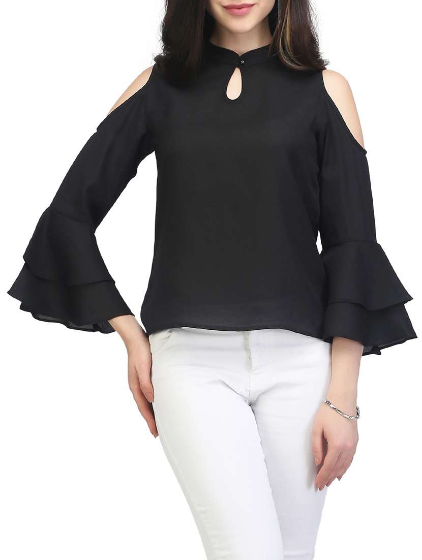 key hole neck cold shoulder top