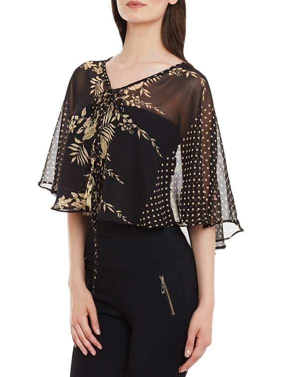 black printed georgette regular top - 13465442 - Standard Image - 1