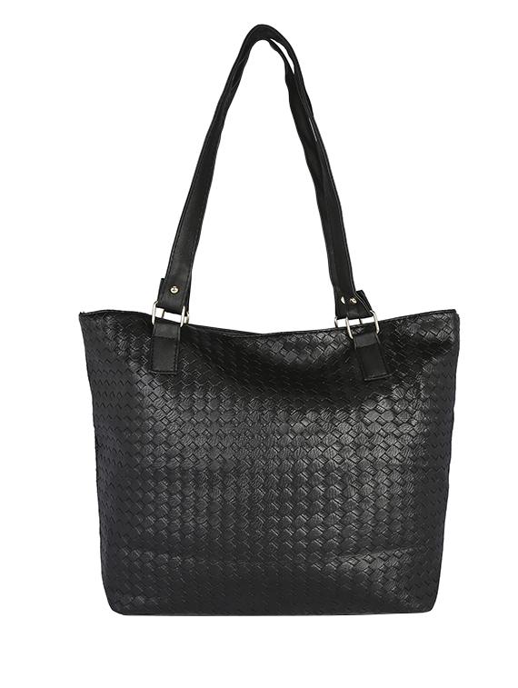 black leatherette weaved handbag - 13465903 - Standard Image - 1