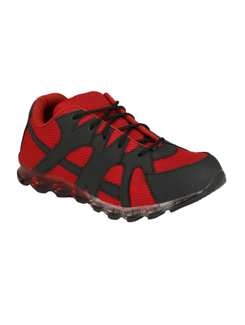 color block red lace up sport shoes
