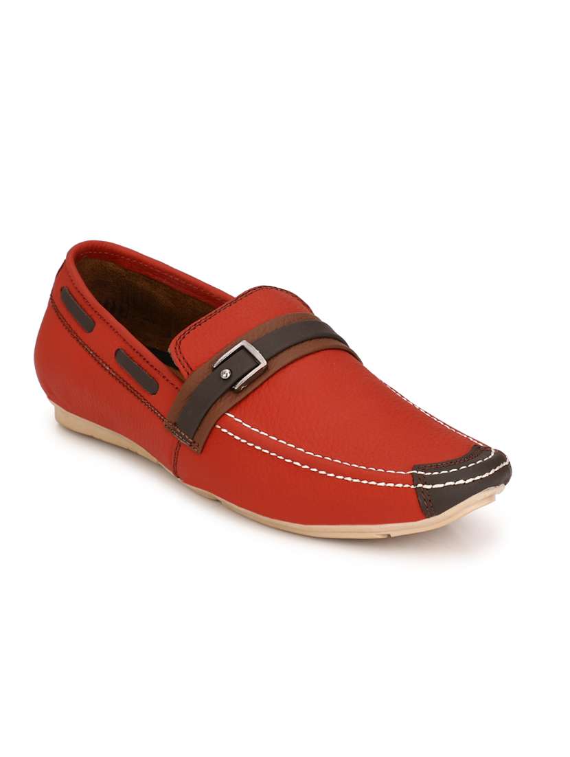 red leather slip on loafer