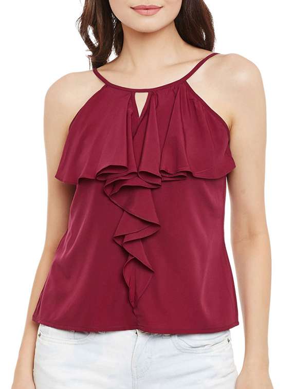 ruffle detail key hole front top