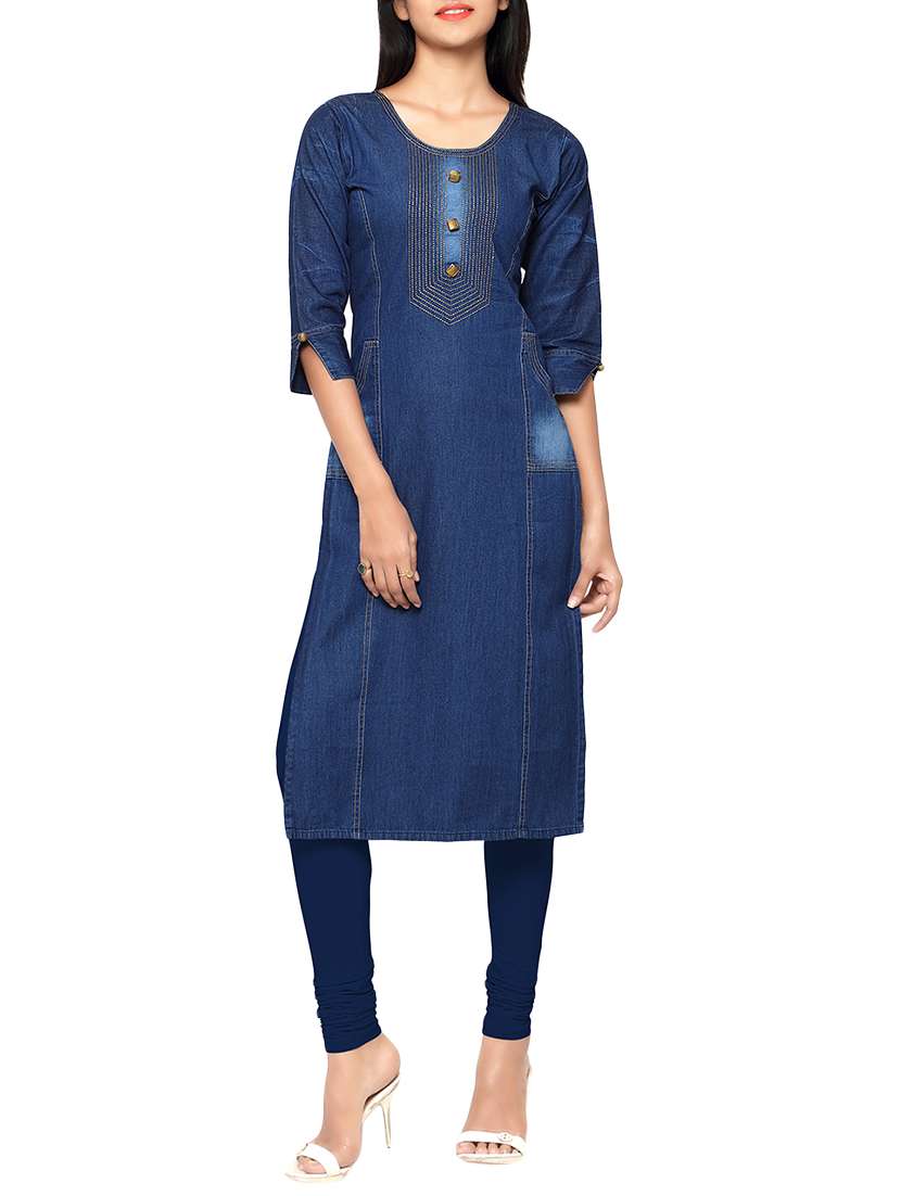 blue denim straight kurta