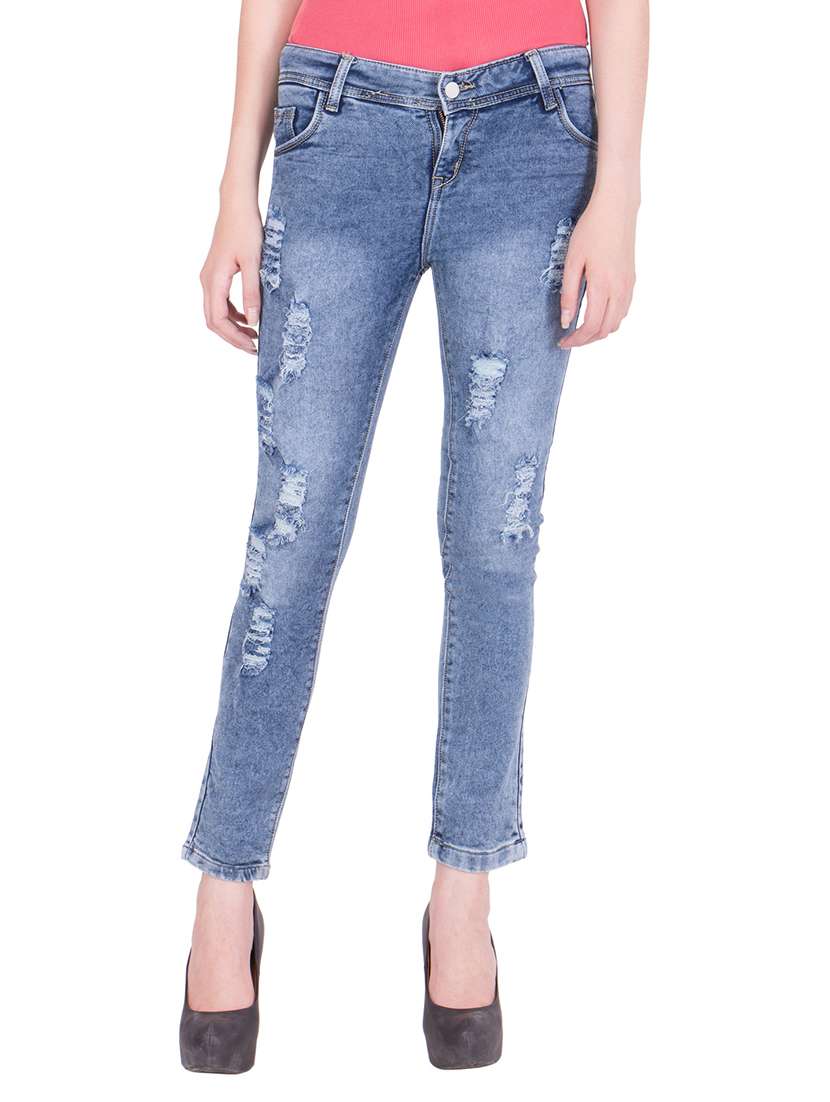 light blue distressed denim jean