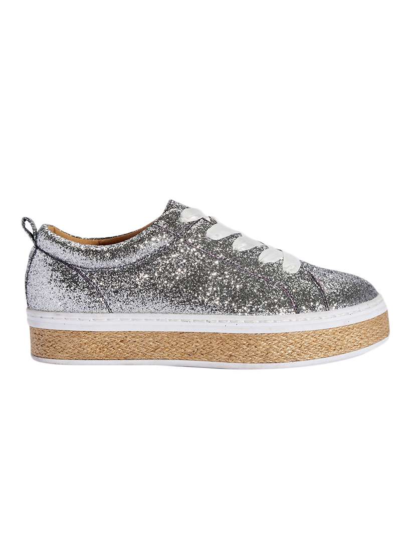 silver faux leather laceup sneakers - 13551011 -  Standard Image - 1