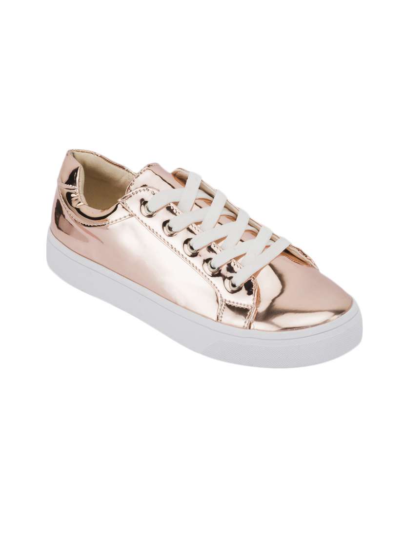 gold leatherette laceup sneakers